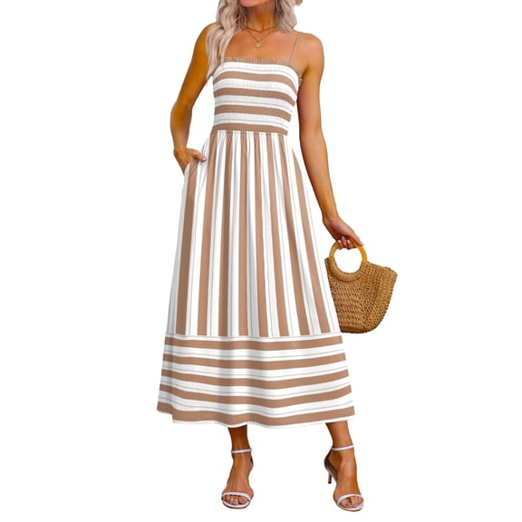 WIHOLL Maxi Dresses for Women 2026 Spaghetti Strap Flowy Boho Long Sundress with Pockets Spring Summer Beach Vacation