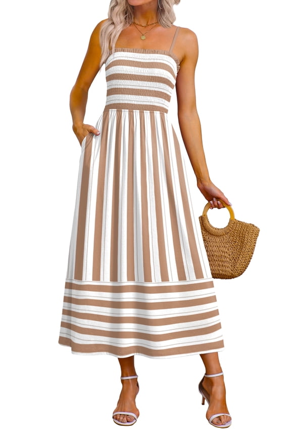 Maxi Dresses for Women 2026 Spaghetti Strap Flowy Boho Long Sundress with Pockets Spring Summer Beach Vacation