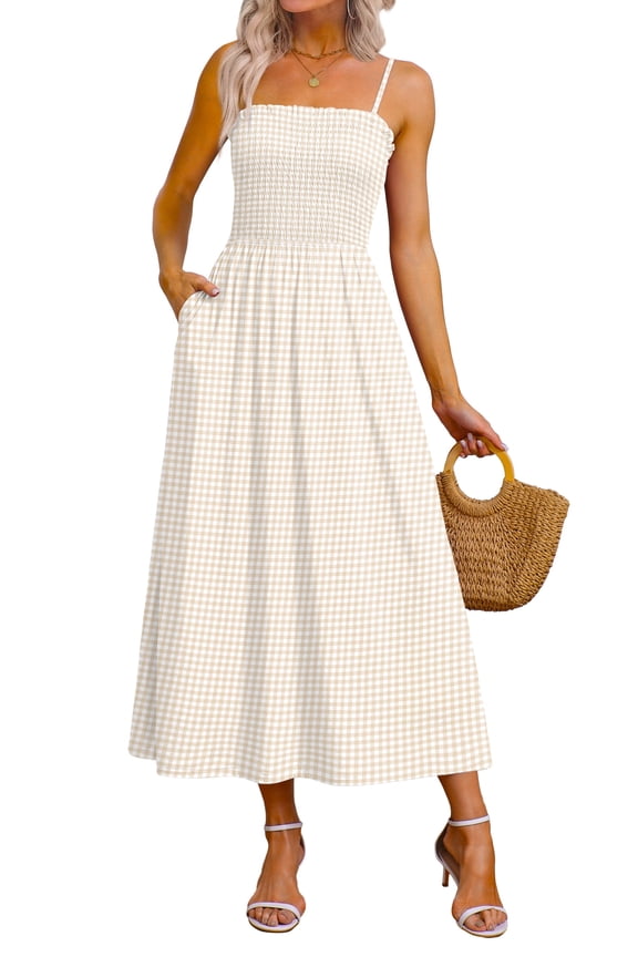 Maxi Dresses for Women 2026 Spaghetti Strap Flowy Boho Long Sundress with Pockets Spring Summer Beach Vacation