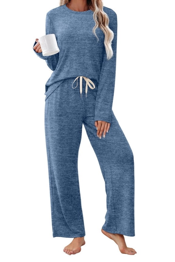 Pajamas for Women Set Comfy Lounge Sets Two Piece Long Sleeve Cute Pjs Soft Sleepwear Winter Clothing Blue Sets