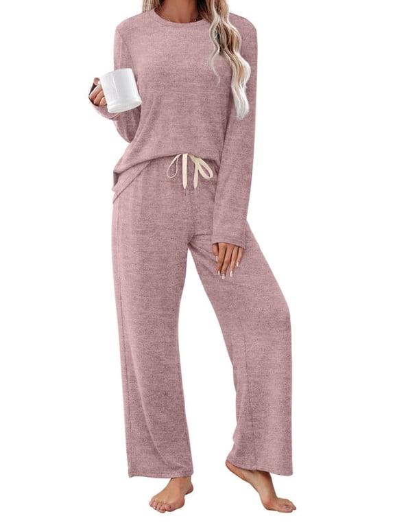 Pajamas for Women Set Comfy Lounge Sets Two Piece Long Sleeve Cute Pjs Soft Sleepwear Winter Clothing Pink Sets