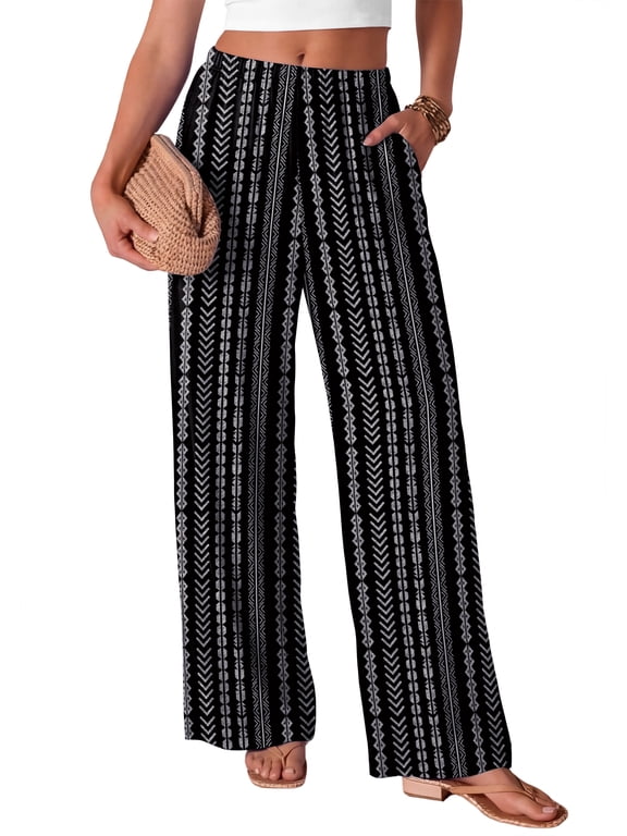 Pants for Women Wide Leg Pants Summer Straight Long Palazzo Loose Casual Trousers With Pockets