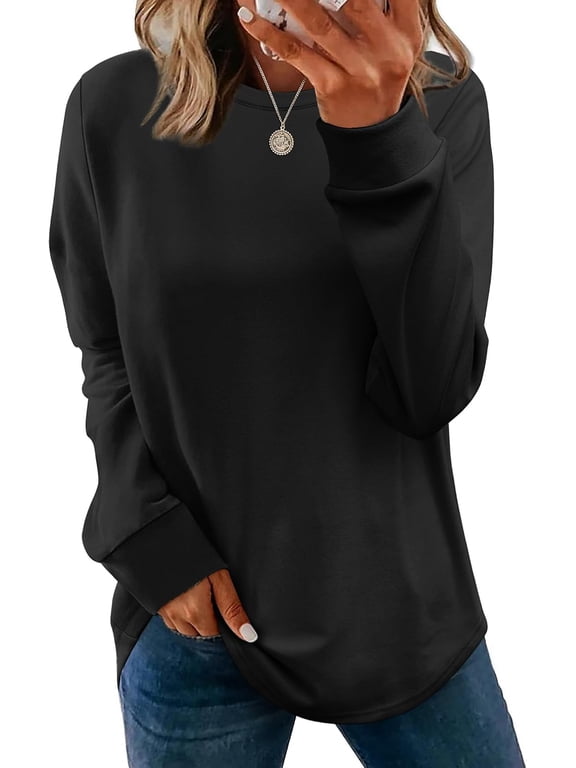 Sweatshirt for Women Crewneck Long Sleeve Shirts Curved Hem Lightweight Sweaters Fall Clothes