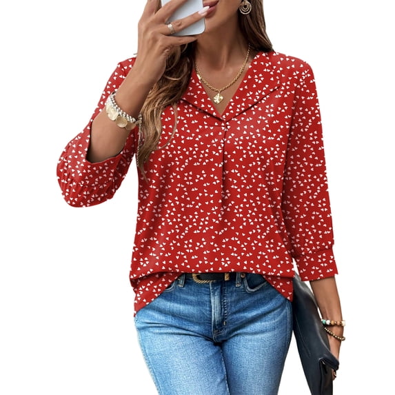 WIHOLL Tops for Women 3/4 Length Sleeve V Neck Lightweight Business Casual Blouses Spring Summer Work Outfits