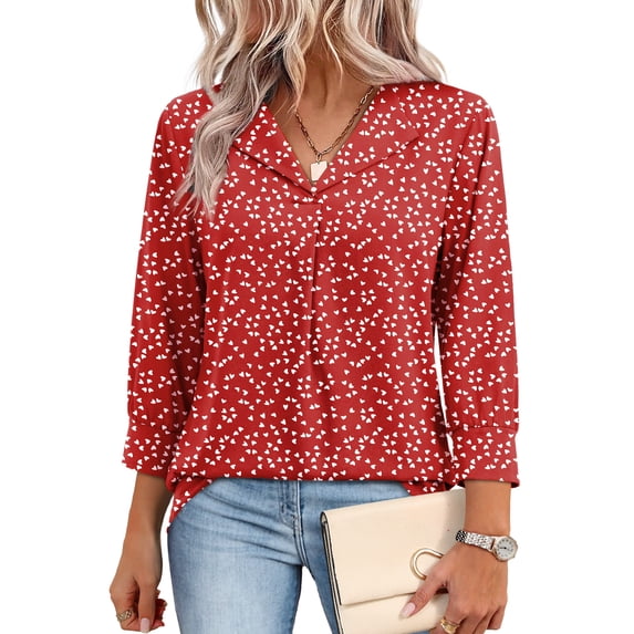 WIHOLL Tops for Women 3/4 Length Sleeve V Neck Lightweight Business Casual Blouses Spring Summer Work Outfits