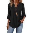 thumbnail image 1 of WIHOLL Women Blouses V Neck T Shirts 3/4 Length Sleeve Cuff Tab Buttons Tunic Tops for Business Casual Outfits, 1 of 11