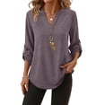 thumbnail image 1 of WIHOLL Women Blouses V Neck T Shirts 3/4 Length Sleeve Cuff Tab Buttons Tunic Tops for Business Casual Outfits, 1 of 11