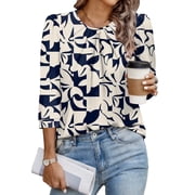 WIHOLL Women's 3/4 Sleeve Tops Dressy Casual Pleated Business Work Blouses Office Shirts