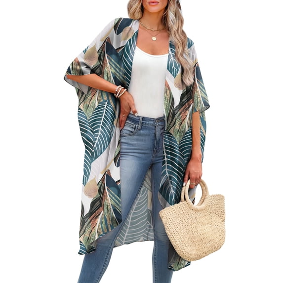 WIHOLL Women's Cover Up Floral Print Kimono Cardigan Loose Casual Blouse Summer Swimsuit Beach