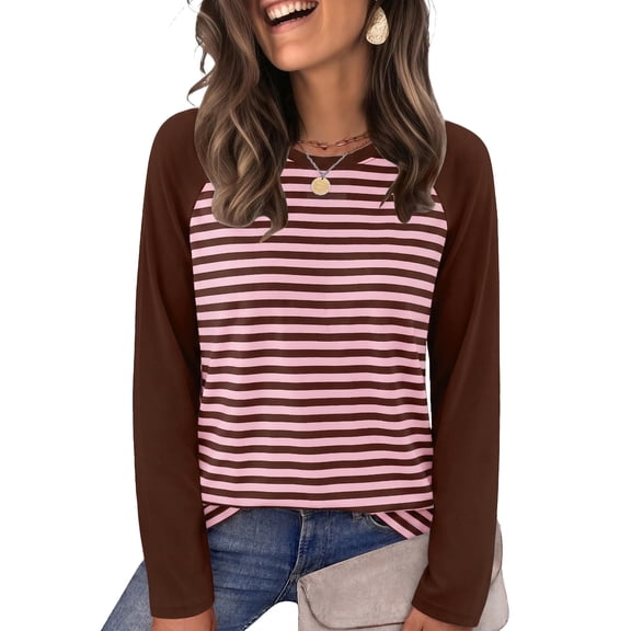 WIHOLL Women's Long Sleeve Shirts Fashion Striped Raglan T-Shirt Casual Loose Fit Crewneck Pullover Top 2026 Fall Sweatshirts for Women