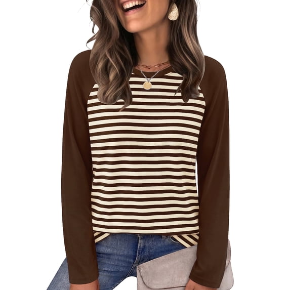 WIHOLL Women's Long Sleeve Shirts Fashion Striped Raglan T-Shirt Casual Loose Fit Crewneck Pullover Top 2026 Fall Sweatshirts for Women