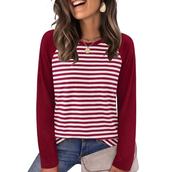 WIHOLL Women's Long Sleeve Shirts Fashion Striped Raglan T-Shirt Casual Loose Fit Crewneck Pullover Top 2026 Fall Sweatshirts for Women