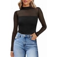 thumbnail image 1 of WIHOLL Womens Sexy Mesh Long Sleeve Shirts Fashion Clothing Turtle Necks Sheer Ruched Going Out Tops Fall Outfits Slim Fit Blouses Black Shirts, 1 of 8