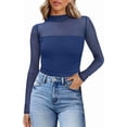 thumbnail image 1 of WIHOLL Womens Sexy Mesh Long Sleeve Shirts Fashion Clothing Turtle Necks Sheer Ruched Going Out Tops Fall Outfits Slim Fit Blouses Dark Blue Shirts, 1 of 8