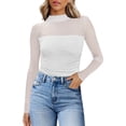 thumbnail image 1 of WIHOLL Womens Sexy Mesh Long Sleeve Shirts Fashion Clothing Turtle Necks Sheer Ruched Going Out Tops Fall Outfits Slim Fit Blouses White Shirts, 1 of 8