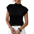 thumbnail image 1 of WIHOLL Womens Short Sleeve Sweater Mock Neck Summer Top Dressy Casual Basic Knit Pullover Shirt Black Tops, 1 of 8