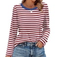 thumbnail image 1 of WIHOLL Womens Striped Long Sleeve Shirts Spring Outfits 2026 Striped Tops Fashion Clothing Crewneck Tee Blouses Burgundy, 1 of 8