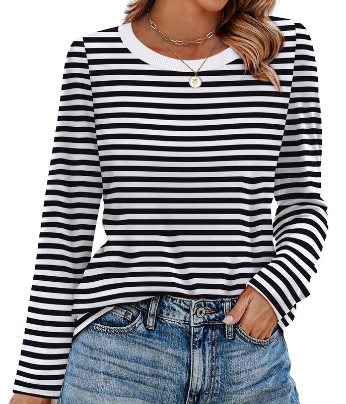 WIHOLL Womens Striped Long Sleeve Shirts Spring Outfits 2026 Striped WIHOLL Womens Striped Long Sleeve Shirts Spring Outfits 2026 Striped