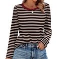 thumbnail image 1 of WIHOLL Womens Striped Long Sleeve Shirts Spring Outfits 2026 Striped Tops Fashion Clothing Ribbed Crewneck Tee Blouses, 1 of 8