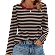 Womens Striped Long Sleeve Shirts Spring Outfits 2026 Striped Tops Fashion Clothing Ribbed Crewneck Tee Blouses deal from Walmart
