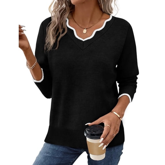 WIHOLL Womens V Neck Sweaters Pullover Cozy Lightweight Sweaters Long Sleeve Tops Winter Clothing 2026