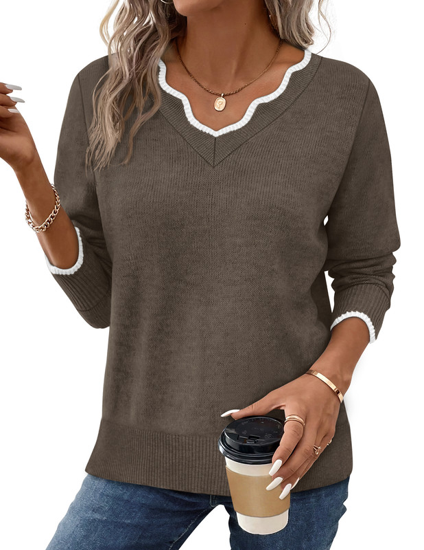 WIHOLL Womens V Neck Sweaters Pullover Cozy Lightweight Sweater Fall 