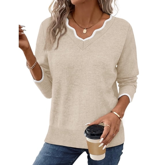 WIHOLL Womens V Neck Sweaters Pullover Cozy Lightweight Sweaters Long Sleeve Tops Winter Clothing 2026