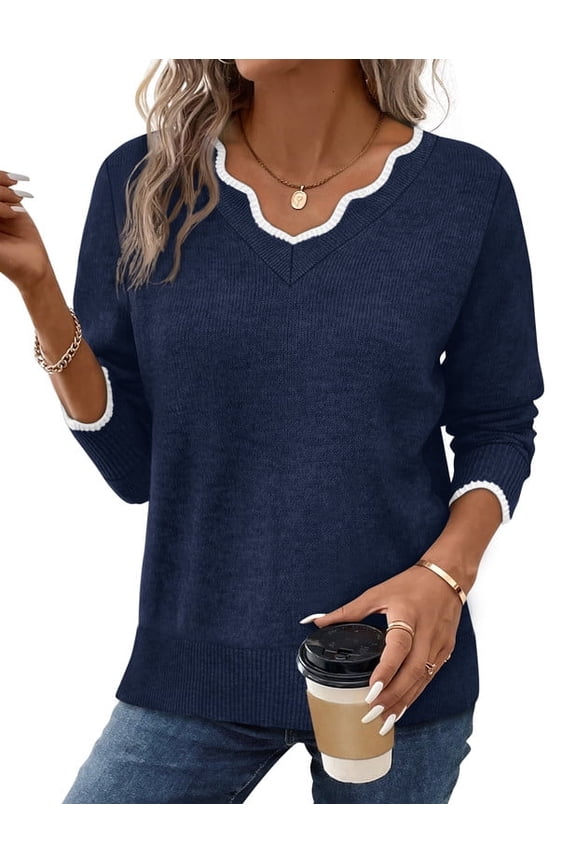 Womens V Neck Sweaters Pullover Cozy Lightweight Sweaters Long Sleeve Tops Winter Clothing 2026