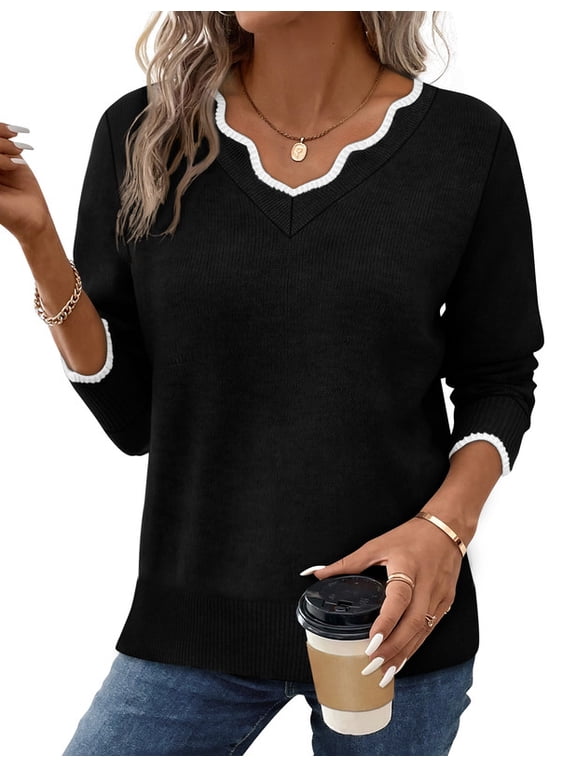 Womens V Neck Sweaters Pullover Cozy Lightweight Sweater Fall Long Sleeve Tops Winter Clothing 2026