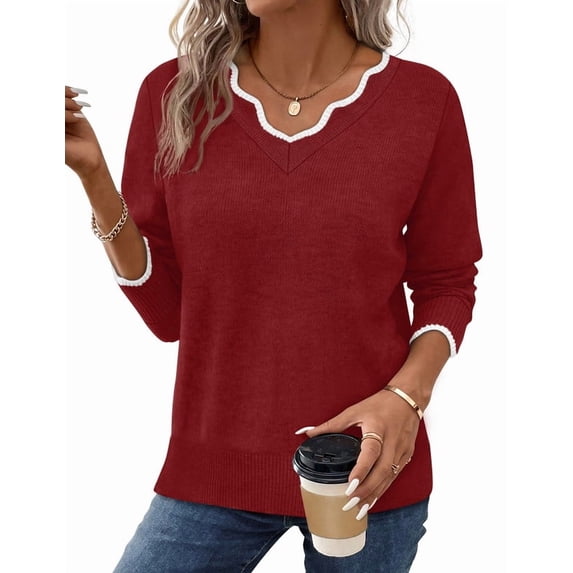 WIHOLL Womens V Neck Sweaters Pullover Cozy Lightweight Sweater Fall Long Sleeve Tops Winter Clothing 2026