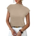 thumbnail image 1 of WIHOLLWomens Short Sleeve Sweater Mock Neck Summer Top Dressy Casual Basic Knit Pullover Shirt Beige Tops, 1 of 8