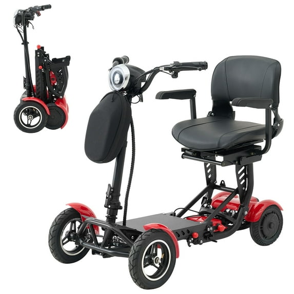 Ouyessir Foldable 4 Wheels Mobility Scooters for Seniors and Adults,300 lbs Capacity, 25-Mile Range, Lithium Battery, 3 Speed Modes, 11.2 mph Max Speed, with Front Storage Bag,Red