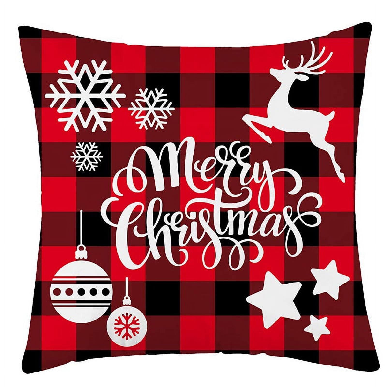 WIJYK Christmas Pillow Covers 18x18in Set of 2 Farmhouse Black and Red Buffalo Check Plaid Throw