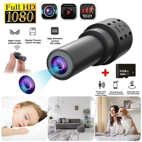 WIKCOVER 1080P HD Mini Camera with 32GB SD Card Motion Detection Night Vision Hidden Camera for Continuous Loop Recording Support