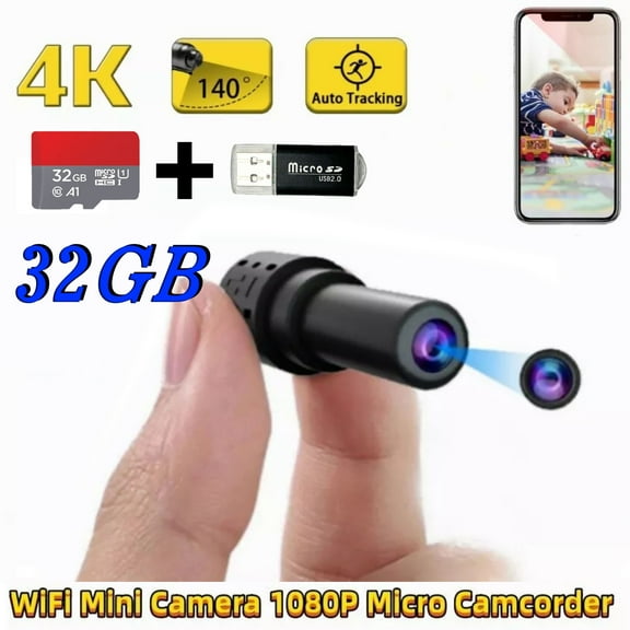 WIKCOVER 1080P HD Mini Camera with 32GB SD Card Motion Detection Night Vision Smart Security Camera for 24/7 Monitoring No Monthly Fee