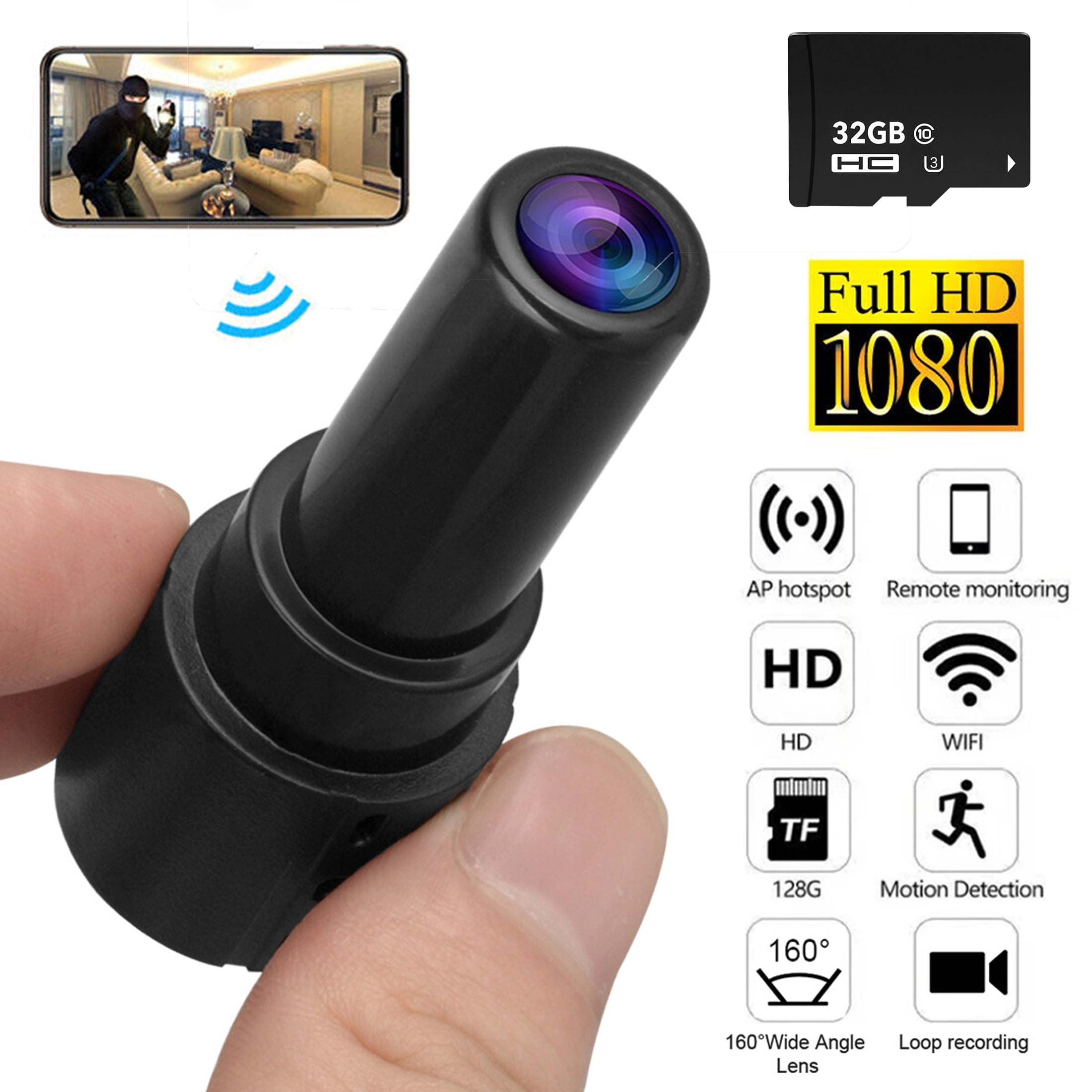 WIKCOVER 1080P HD Mini Camera with 32GB SD Card Motion Detection Night ...