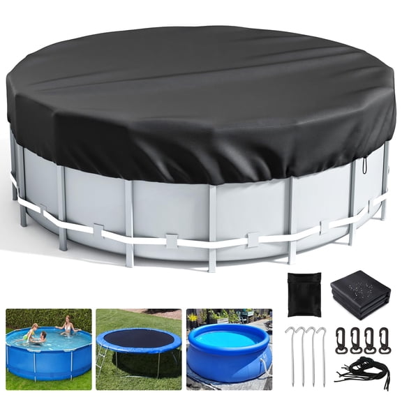 WIKCOVER 12Ft Round Pool Cover, Covers for Above Ground Pools, Inflatable Pool Cover Protector with Pool Accessories, Above Ground Pool Cover, Waterproof and Dustproof Swimming Pool Covers, Black