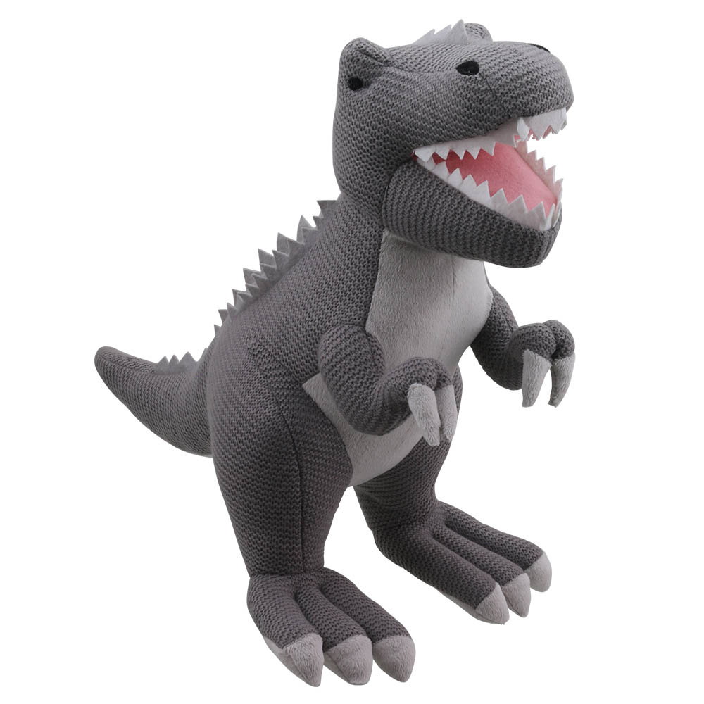Wilberry T-Rex Grigio Lavorato A Maglia - Peluche Morbido Per Bambini, Altezza 30 Cm, Stile Vintage