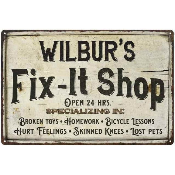 WILBUR'S Fix-It Shop Sign Grandpa Dad Wall Decor Gift 8x12 Metal 108120006344