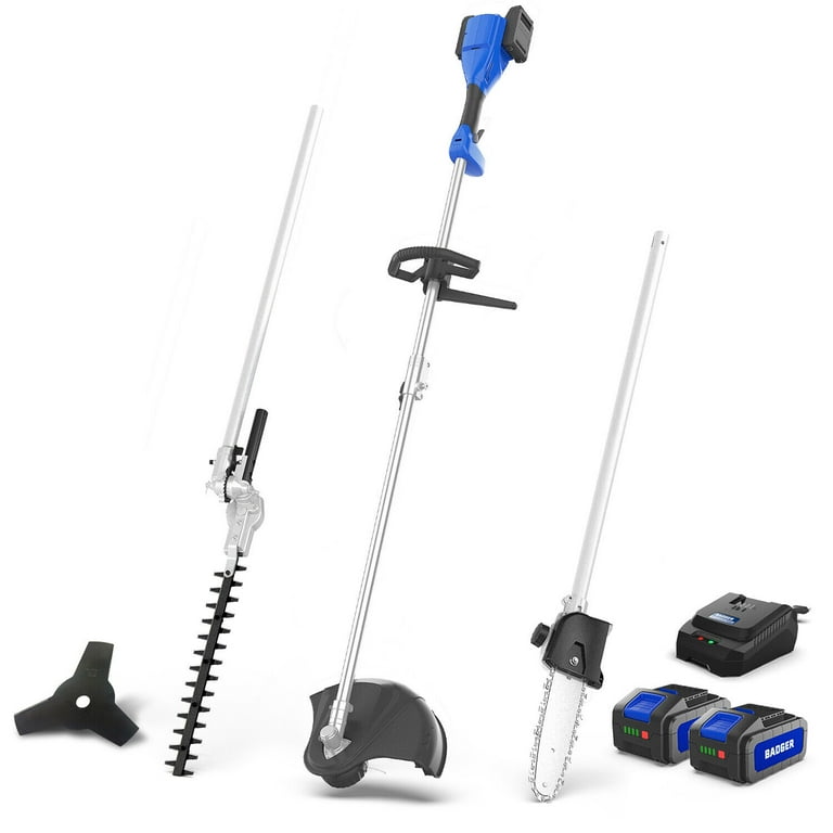 WILD BADGER POWER 40V Cordless Weed Wacker String Trimmer Edger Pole Saw Hedge Trimmer and Brush Cutter Blade Attachment Capable 4 in 1 Multi Tool