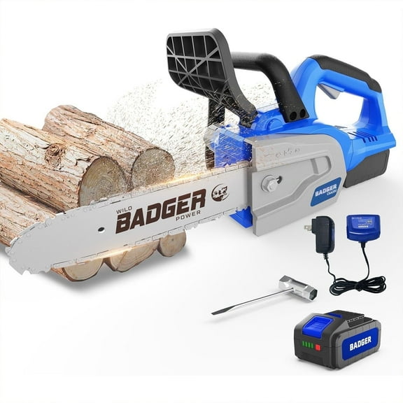 WILD BADGER POWER Electric Cutting Chainsaw Cordless 20V 12" Brushless, 4.0 Ah Battery and Charger