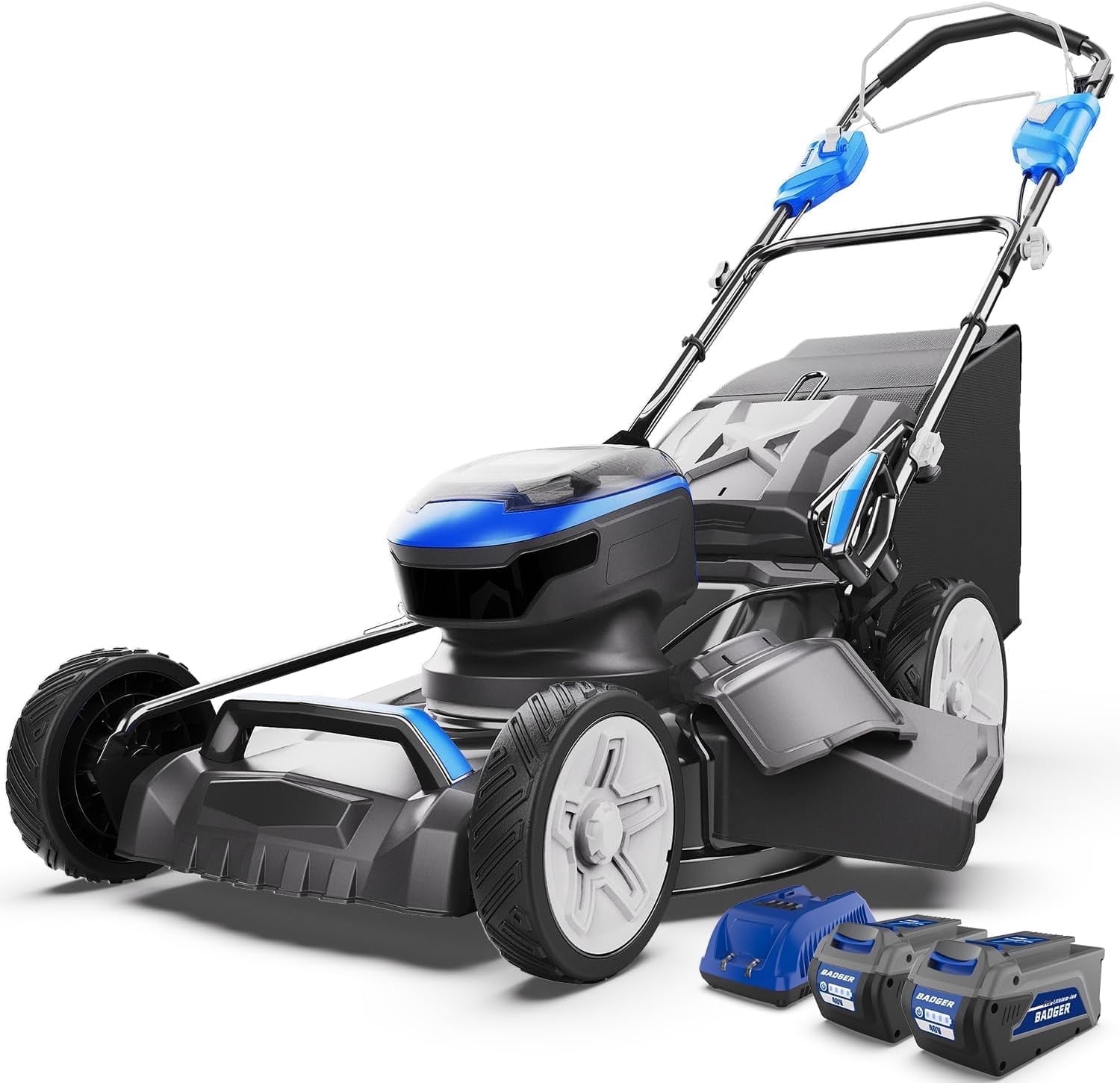 Wild Badger Power 40V 21″ Cordless Lawn Mower Brushless, 3,200 sq ft/0.073 ac, 2×4.0Ah Batteries & Fast Charger, 7-Position Heights,for Medium-to-Large Lawns