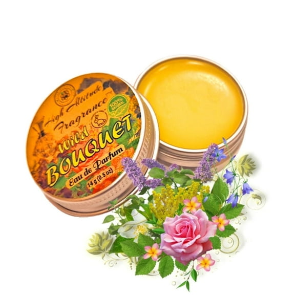 WILD BOUQUET Floral Perfume - Eau de Parfum - Solid Balm - Aromatherapy Essential Oils (Lemon Verbena, Roses, Musk, Violet, Mimosa, Lavender, Jasmine, Iris, Ylang) Natural Fragrance - 0.5oz
