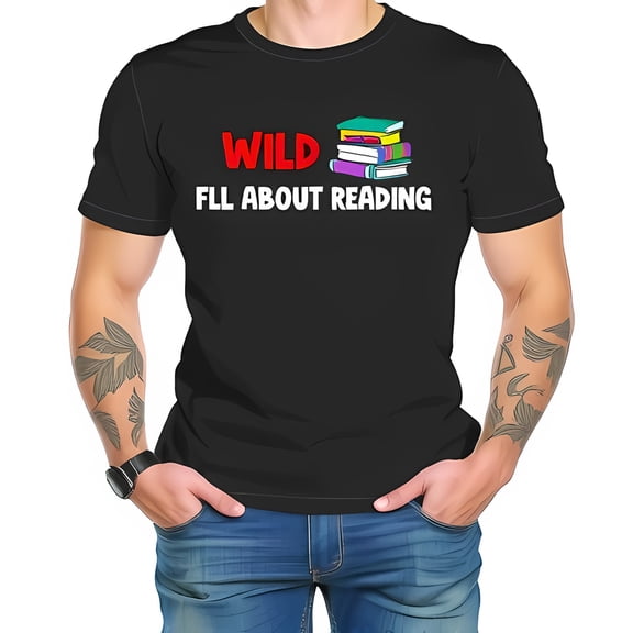 WILD Black T-Shirt for Book Lovers - Colorful Books Design with 'FLL ABOUT READING' - Casual & Stylish