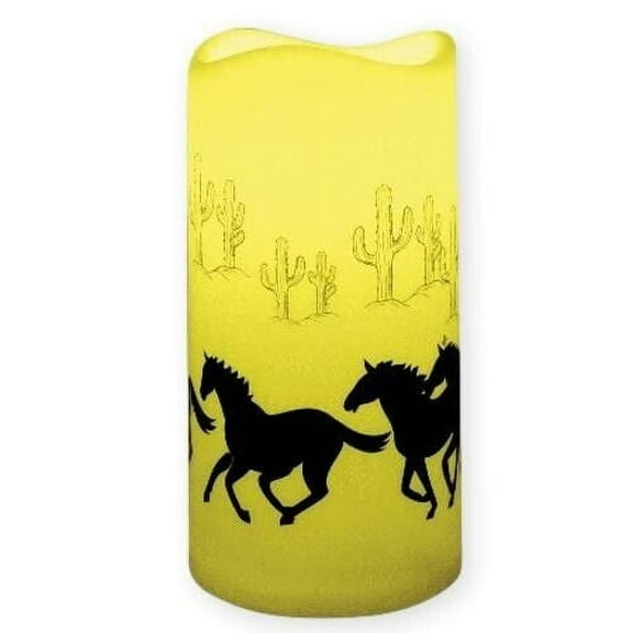 WILD HORSES Desert Scene LED Battery-Operated Candle, 6", by DeLeon
