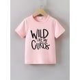thumbnail image 1 of WILD LIKE MY CURLS Print Short Sleeve T-shirt, Girls Casual Comfy Tees For Summer Gift Outdoor Basic Tee Daily Wear Summer Top, 1 of 7