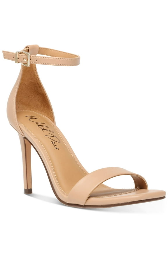 Womens Beige Adjustable Ankle Strap Bethie Square Toe Stiletto Buckle Leather Dress Heeled Sandal 8.5 M