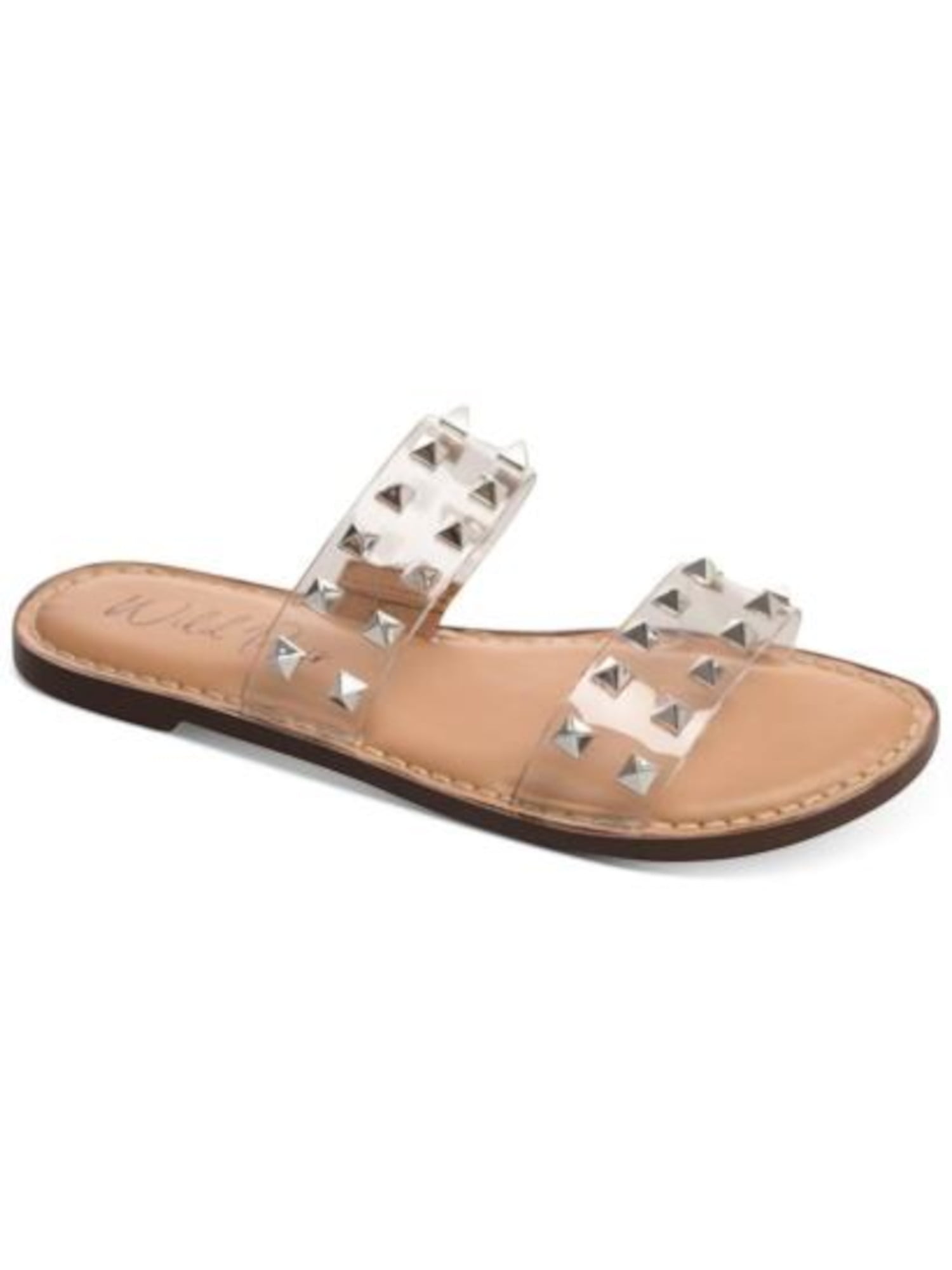 WILD PAIR Womens Beige Double Band Studded Ginniev Round Toe Slip On Slide  Sandals Shoes 6 M