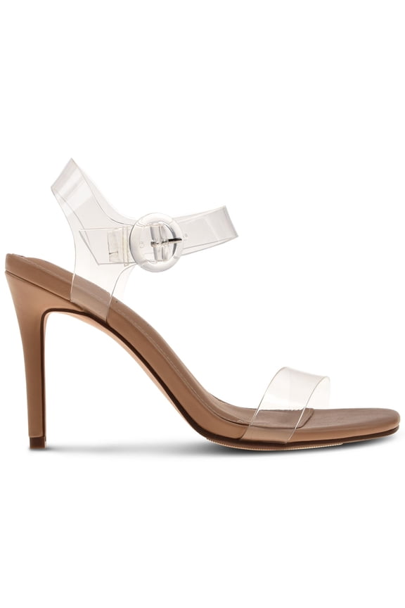 Womens Beige Transparent Slip Resistant Padded Billey Square Toe Stiletto Buckle Dress Heeled Sandal 6.5 M