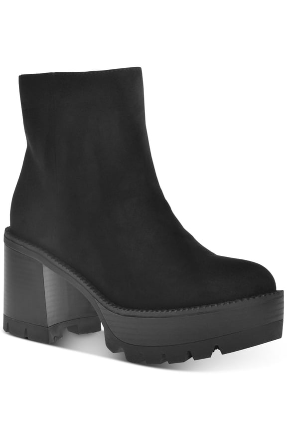 Womens Black 1-1/2" Platform Cushioned Breathable Margoee Round Toe Stacked Heel Zip-Up Booties 10 M